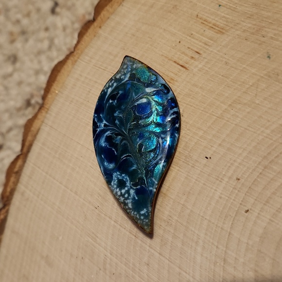 Signed Inga Blue Enamel on Copper Pin - Picture 4 of 5